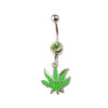 CZ Gem Green Cannabis Leaf 316L Surgical Stainless Steel Belly Dangle Peridot
