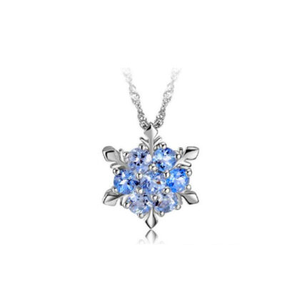 CZ Gemmed Snowflake Alloy Necklace   Light Sapphire