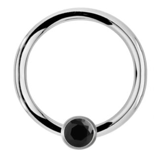Coloured CZ Gem Bead 316L Surgical Stainless Steel Captive Bead Ring   Jet
