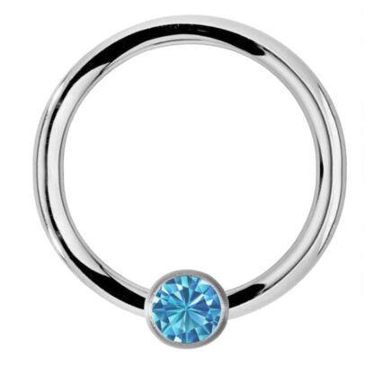 Coloured CZ Gem Bead 316L Surgical Stainless Steel Captive Bead Ring   Light Sapphire