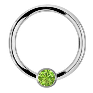 Coloured CZ Gem Bead 316L Surgical Stainless Steel Captive Bead Ring   Peridot