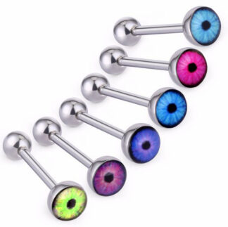 Coloured Eye Acrylic Printed 316L Surgical Stainless Steel Tongue Bars