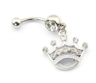 Crystal CZ Gem Crown 316L Stainless Steel Belly Dangle