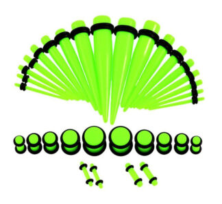 Fluro Green Acrylic Plugs & Tapers Stretching Kit (36pc)