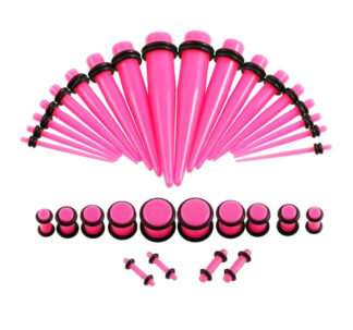 Fluro Pink Acrylic Plugs & Tapers Stretching Kit (36pc)