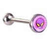 Grey Alien Acrylic Printed 316L Surgical Stainless Steel Tongue Bar 1 Pink Purple