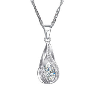 Large Crystal Gem Teardrop Silver Pendant Necklace 2