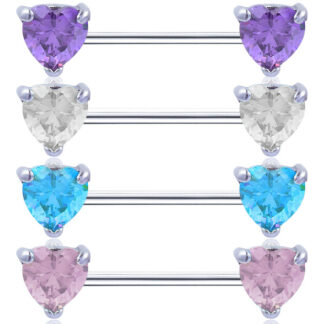 Large Heart Gem 316L Stainless Steel Nipple Barbell