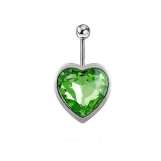 Large Peridot Heart Gem 316L Stainless Steel Belly Bar