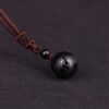 Luck, Love & Happiness Obsidian Stone Bead Necklace   Black