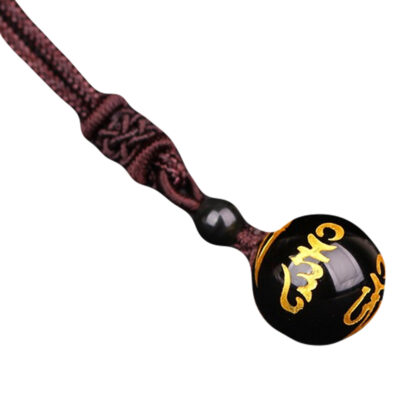 Luck, Love & Happiness Obsidian Stone Bead Necklace   Gold 1