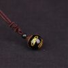 Luck, Love & Happiness Obsidian Stone Bead Necklace   Gold