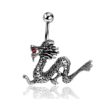 Red CZ Gem Dragon 316L Surgical Stainless Steel Belly Ring 2