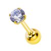 Round Crystal CZ Gemstone Gold Surgical Steel Labret Lip Piercing Monroe Helix Cartilage Tragus Daith Earring Stud