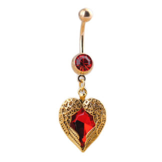 Ruby Red CZ Gem Angel Wing Heart  316L Surgical Stainless Steel Belly Dangle