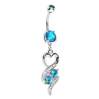 Turquoise CZ Gem Heart 316L Stainless Steel Belly Dangles (2)