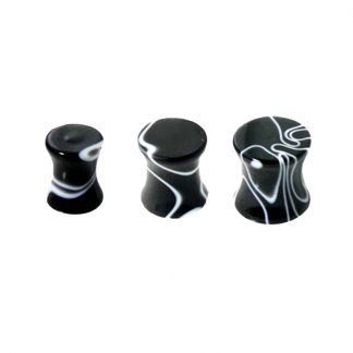 Black & Red Marbled Acrylic Double Flared Plug   Black 1
