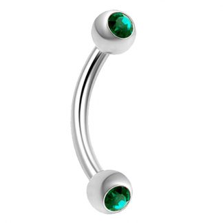 CZ Gem Round Ball 316L Surgical Stainless Steel Curved Bars   Emerald 1