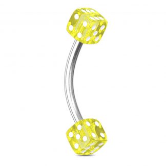 Coloured Acrylic Dice 316L Stainless Steel Curves Yellow