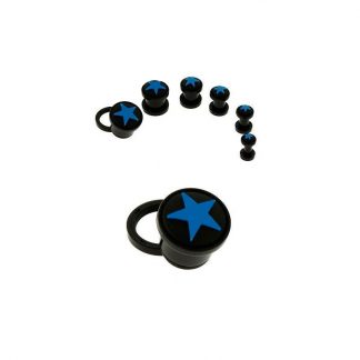 Coloured Star Black Acrylic Screw Fit Plugs  Light Blue