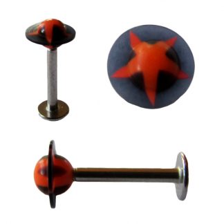 UFO Shaped UV Patterned Labret   Black with Red Star