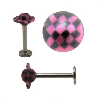 UFO Shaped UV Patterned Labret   Pink & Black Checkers