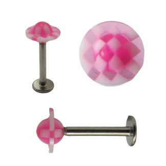 UFO Shaped UV Patterned Labret   Pink & White Checkers