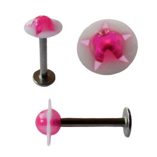 UFO Shaped UV Patterned Labret   White with Pink Star