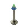 UV Coloured Acrylic Spiked Labret   16ga   Blue with Green Point 2