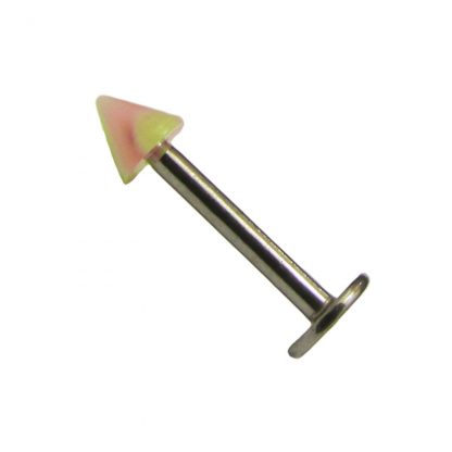 UV Coloured Acrylic Spiked Labret   16ga   Pink, Fluro Yellow & Clear 1