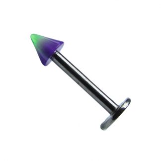UV Coloured Acrylic Spiked Labret   16ga   Purple with Green Point 1