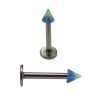 UV Coloured Acrylic Spiked Labrets   16ga   Blue with Green Point