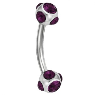 18g Amethyst Multi Gem Round Ball 316L Surgical Stainless Steel Curved Bar Eyebrow Conch Daith Cartilage Piercing