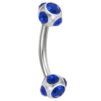 18g Colbalt Multi Gem Round Ball 316L Surgical Stainless Steel Curved Bar Eyebrow Conch Daith Cartilage Piercing