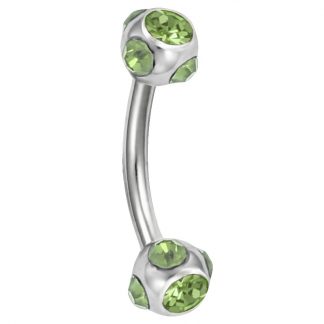 18g Peridot Multi Gem Round Ball 316L Surgical Stainless Steel Curved Bar Eyebrow Conch Daith Cartilage Piercing