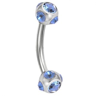 18g Sapphire Multi Gem Round Ball 316L Surgical Stainless Steel Curved Bar Eyebrow Conch Daith Cartilage Piercing