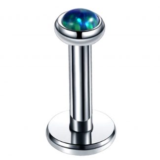 Surgical Steel Internally Threaded 3mm Blue Green Opal Stone Labret Monroe Lip Ring Ear Helix Tragus Piercing Stud