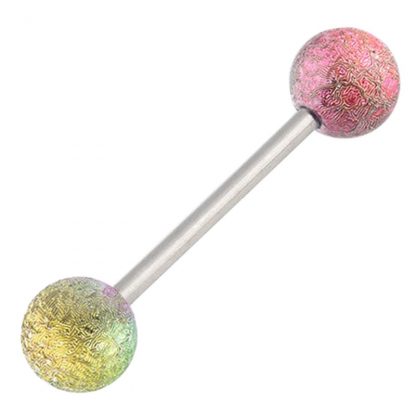 14g Surgical Steel Gold & Pink Ombre Shimmer Tongue Bar Nipple Barbelll Piercing