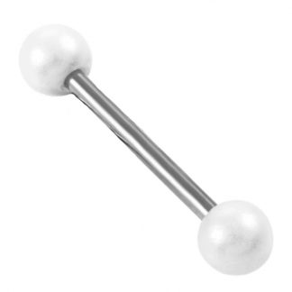 14g Surgical Steel White Faux Pearl Tongue Bar Nipple Piercing Barbell Cartilage Piercings