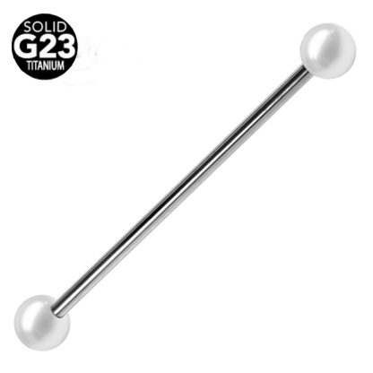 14g G23 Titanium & Faux Pearl Industrial Barbell Scaffold Piercing