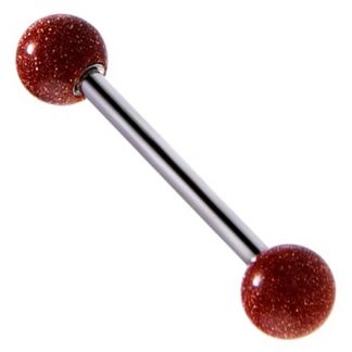 14g Surgical Steel Acrylic Goldstone Shimmer Bead Tongue Bar Piercing
