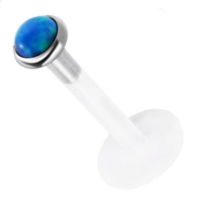 16g Bioflex Blue Opal Crystal & Surgical Steel Labret Lip Bar Ear Cartilage Piercing Main