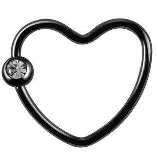 16g Surgical Steel Black Jeweled Daith Heart Cartilage Septum Piercing Jewelry