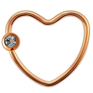 16g Surgical Steel Rose Gold Jeweled Daith Heart Cartilage Septum Piercing Jewelry