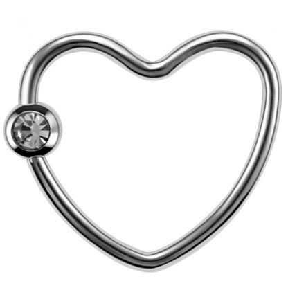 16g Surgical Steel Silver Jeweled Daith Heart Cartilage Septum Piercing Jewelry