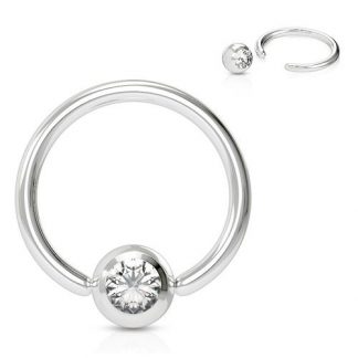 14g Crystal CZ Gem Bead 10mm 316L Surgical Stainless Steel Captive Bead Ring