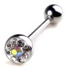 14g Opal CZ Gemstone 18mm 316L Stainless Steel Barbell Tongue Bar Front