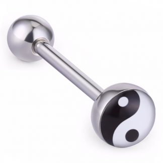 14g Yin & Yang 18mm 316L Stainless Steel Barbell Tongue Bar
