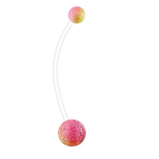 14g Pink & Gold Ombre Shimmer  38mm Pregnancy Maternity Bioflex Belly Bar Curved Barbell Retainer