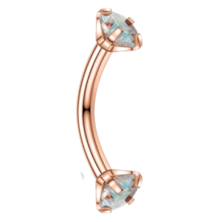 16G Rose Gold & Opal 8mm Stainless Steel Internally Threaded Double CZ Gem Curved Barbell Eyebrow Tragus Piercing